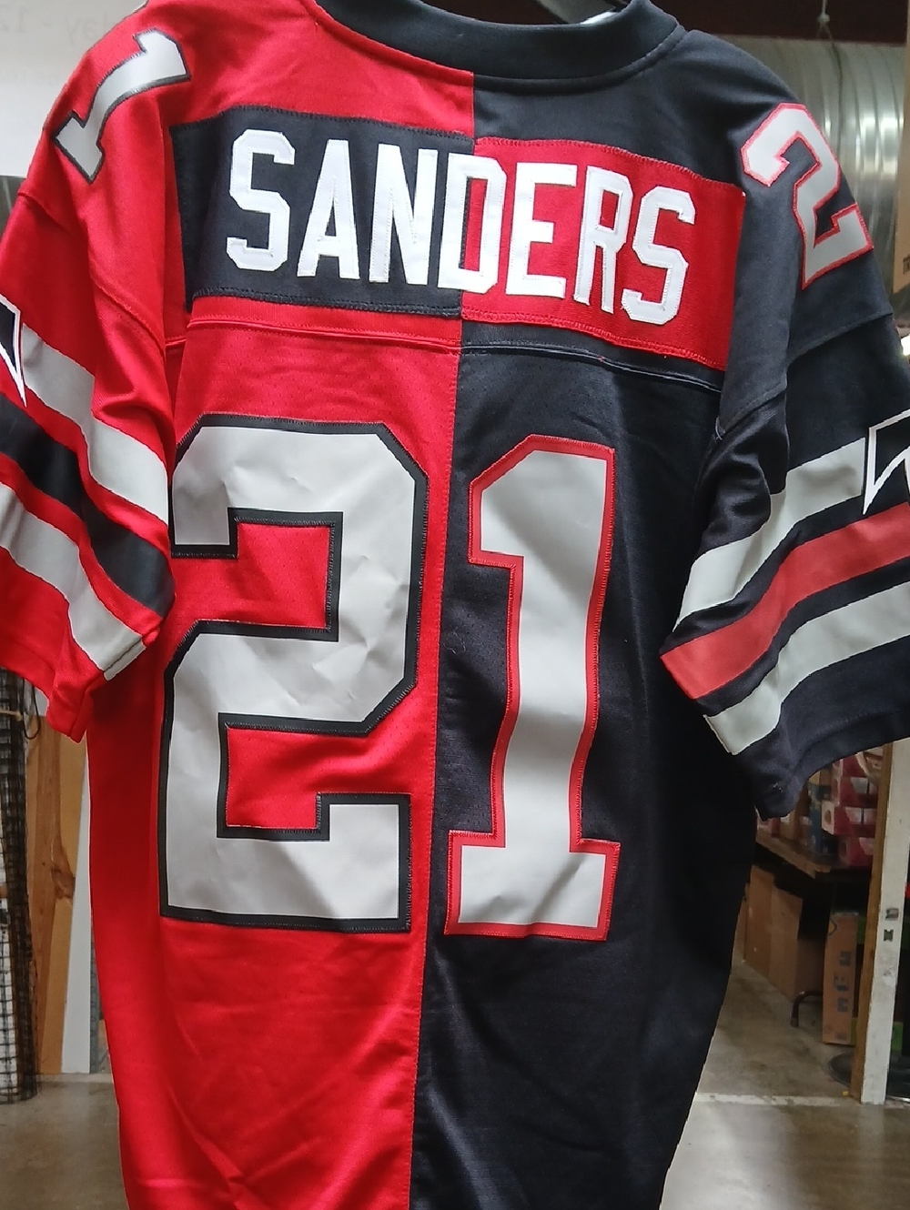Mitchell & Ness Red and Black Split Sanders 21 Football Jersey